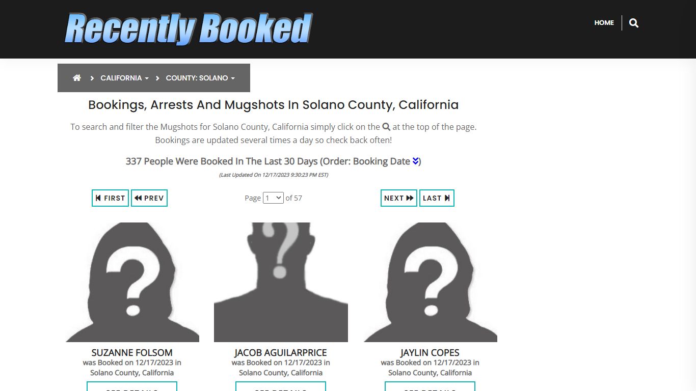 Bookings, Arrests and Mugshots in Solano County, California